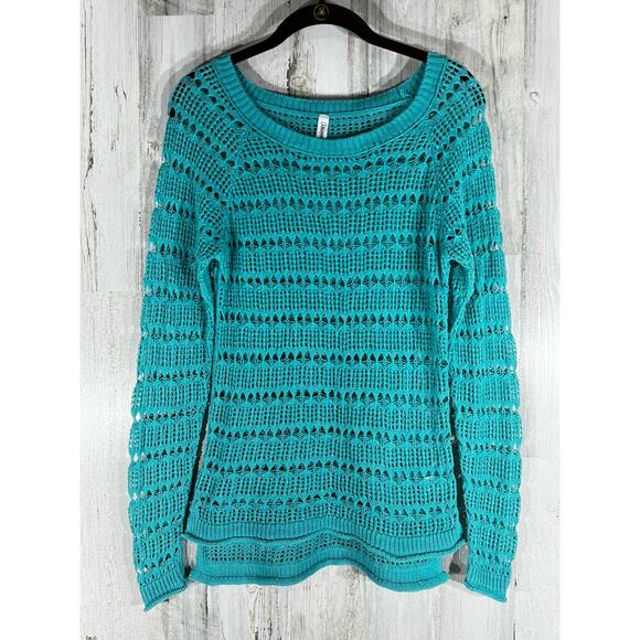 Aeropostale Womens Tunic Sweater Size Small (XXS) Teal Blue Open Knit Hi Low Hem - Picture 1 of 8